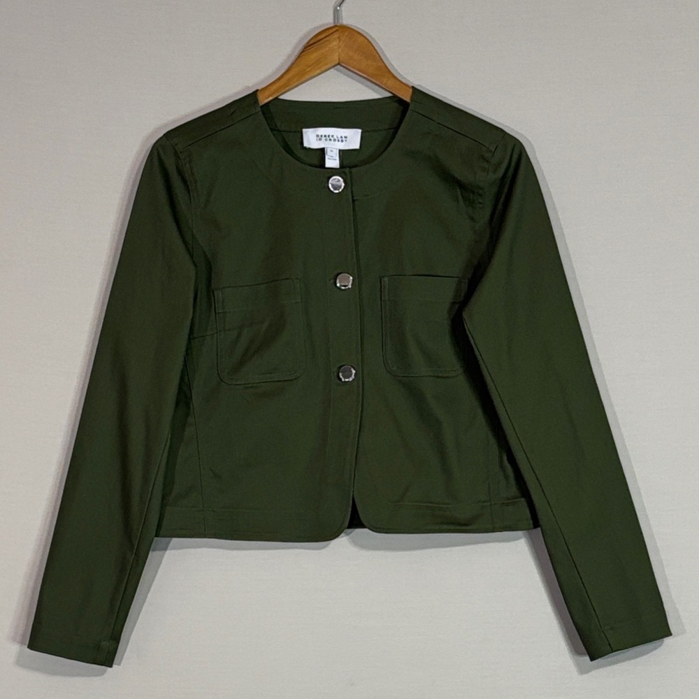 NEW Derek Lam 10 Crosby Olive Green Cropped Jacket Blazer Size M